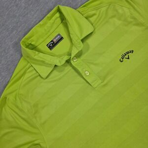 Callaway Opti-Dri Mens Large Lime Green Striped Short Sleeve Golf Polo Shirt